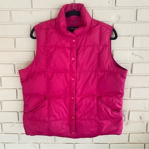 Lands' End Jackets & Blazers - Lands'end Women's Pink Snap Up Goose Down Quilted Puffer Vest Large L 14 - 16
